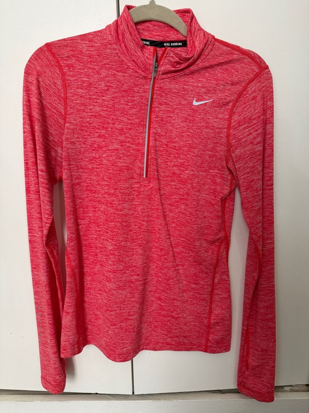 Nike Women's Heather red Quarter-Zip Long Sleeve Top